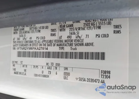 2015 Ford Transit-250 from USA, damaged, VIN 1FTNR2YM6FKA27814